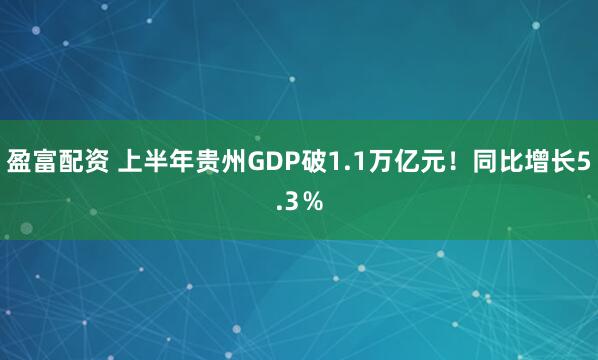 盈富配资 上半年贵州GDP破1.1万亿元！同比增长5.3％